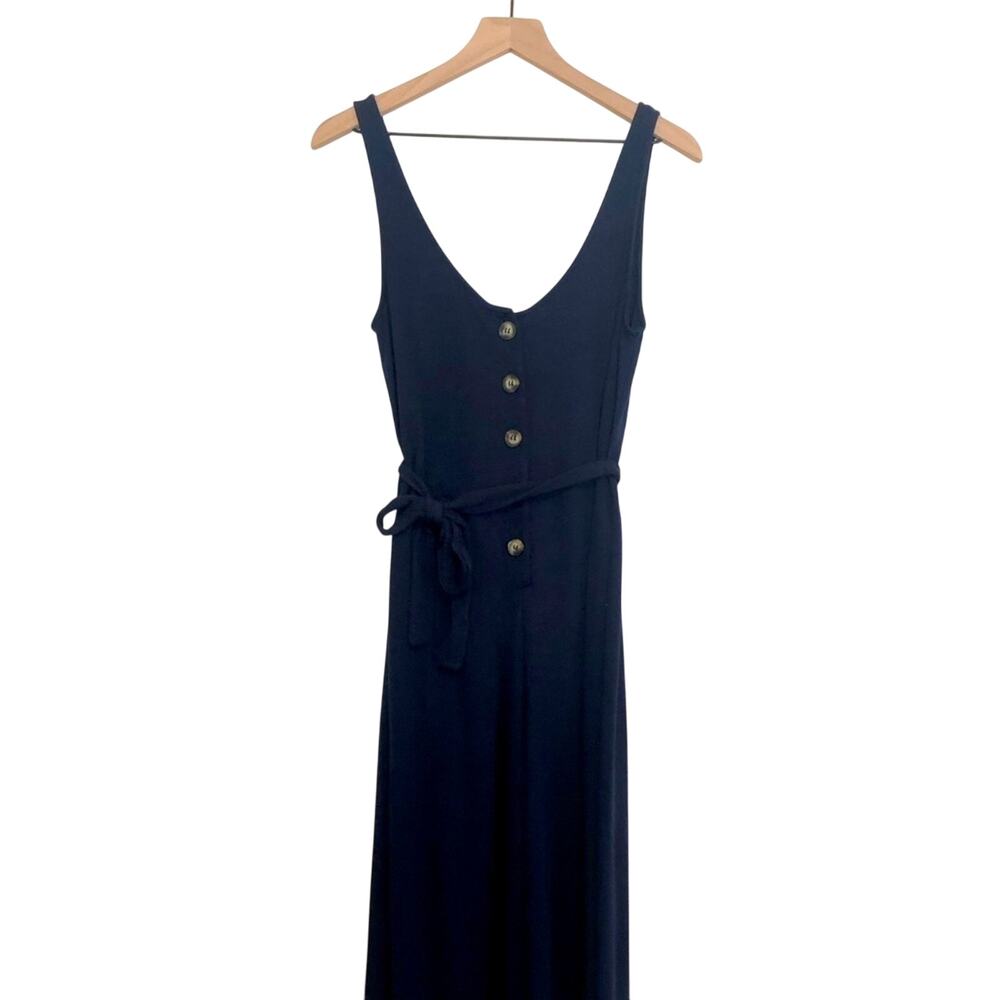 Urban Outfitters UO Corrine Cupro Navy Blue Crop Wide Leg Button Jumpsuit Small